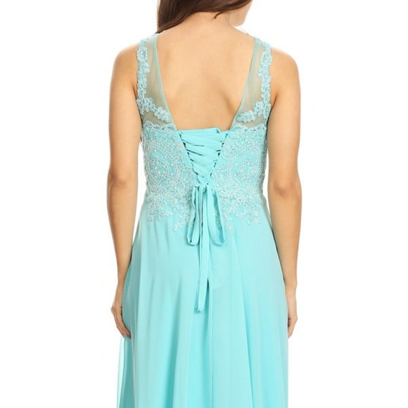 Sheer Dress Ivory A-line Corset Back Chiffon off white beaded - Picture 8 of 12